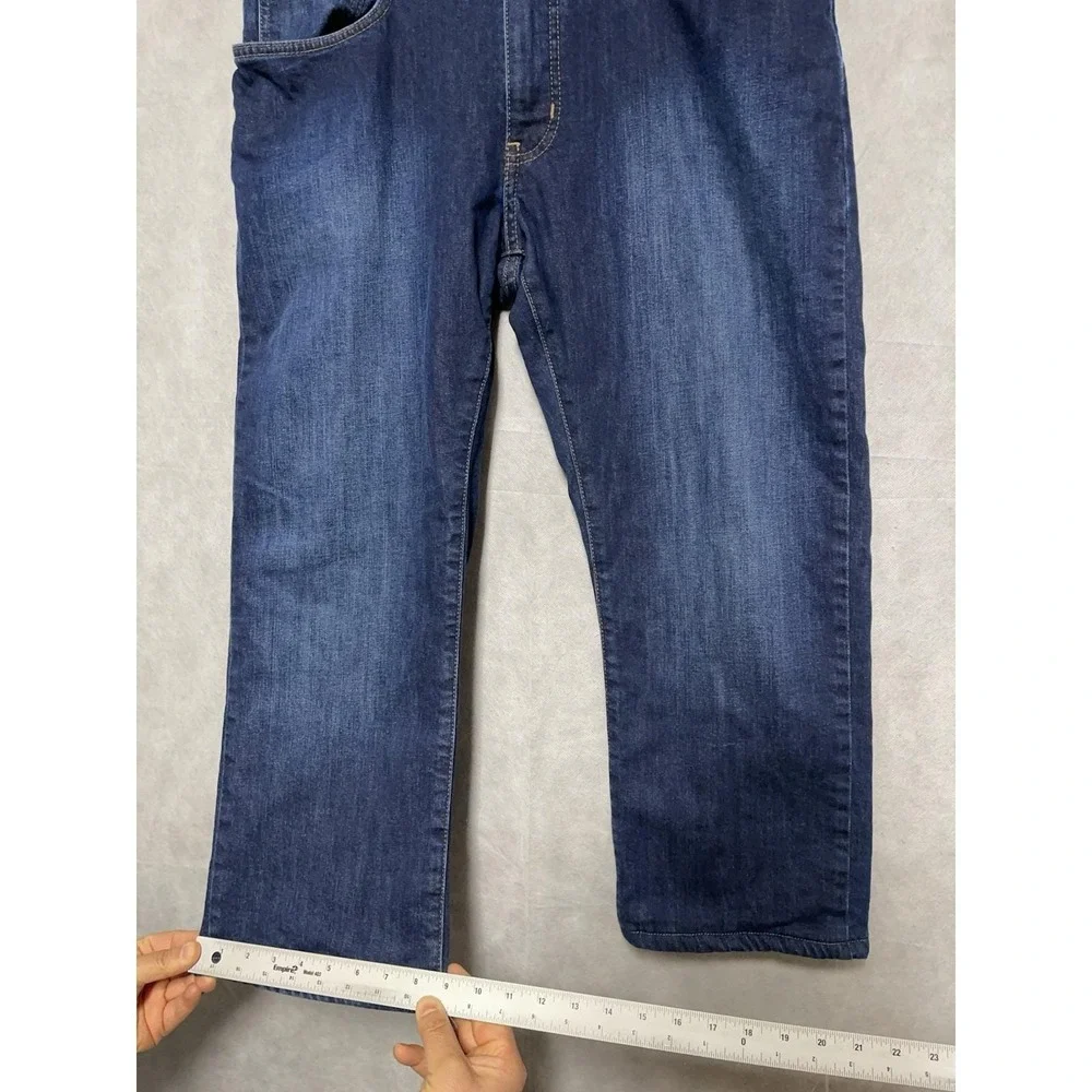 Eddie Bauer Jeans Men 35x26 Blue Dark‎ Straight Fleece Lined Denim Work Outdoor